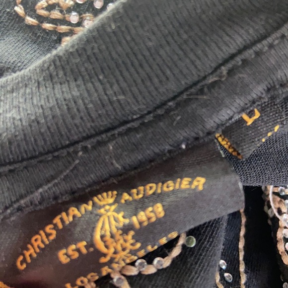 Rare Vintage Christian Audigier Rhinestone Geisha Black T-Shirt Men’s Large - Picture 4 of 6